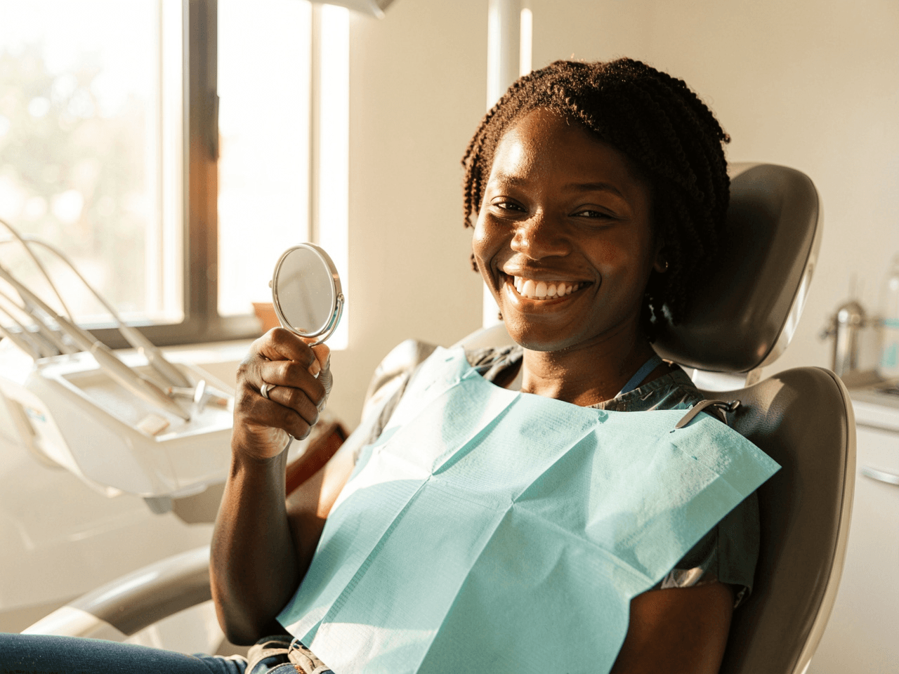 Happy patient with a new smile after dental treatment in Ilorin