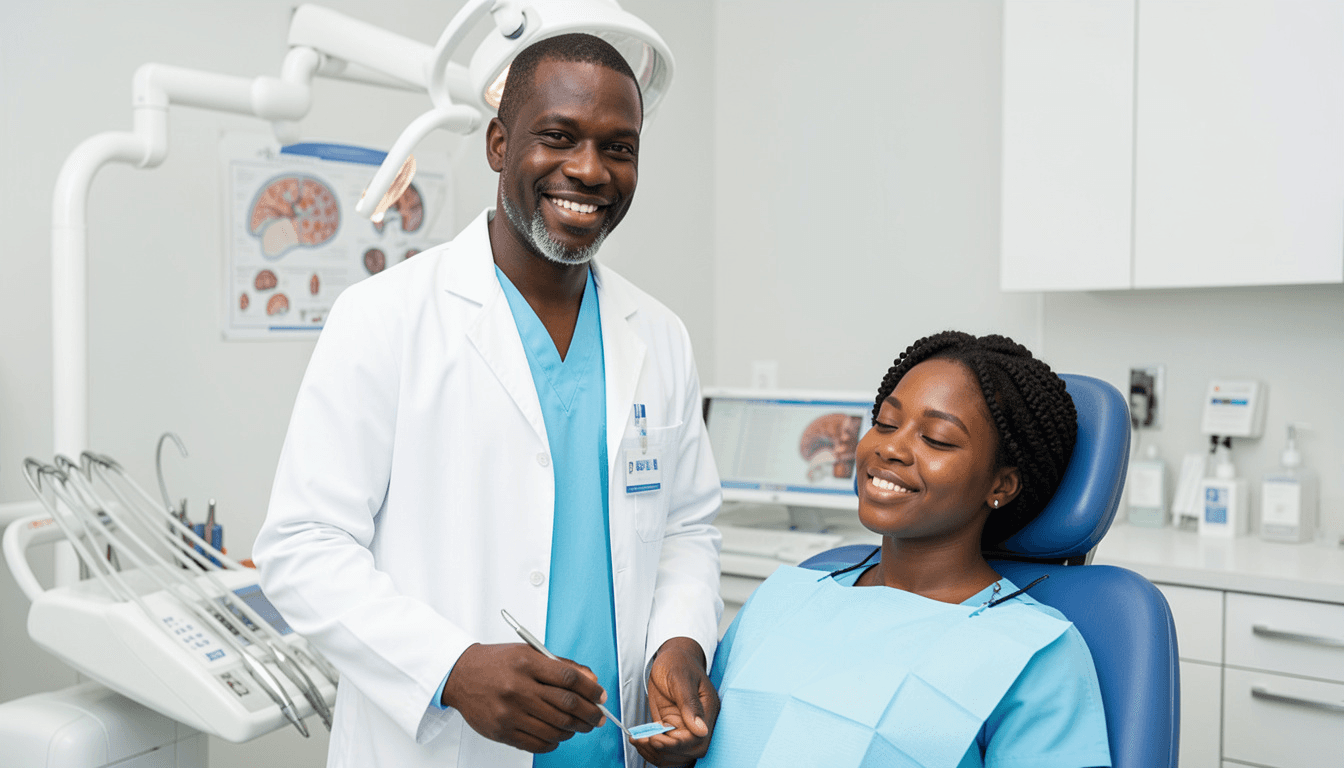 Dr. Chris Ejakpome and the Citadel Global Dental Clinic team caring for a patient in Ilorin.